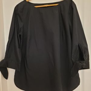 Talbots black tie-sleeve popover blouse